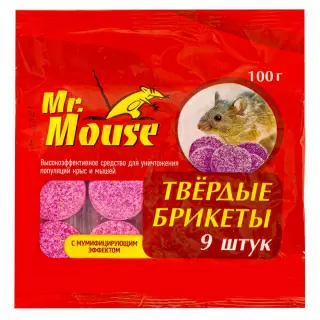 Mr.Mouse (Мистер Маус) приманка от грызунов, крыс и мышей (пакет) (твердые брикеты), 100 г
