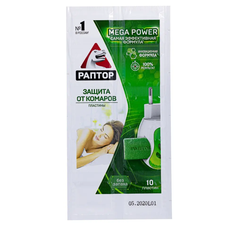 Раптор Mega Power пластины от комаров (без запаха), 10 шт