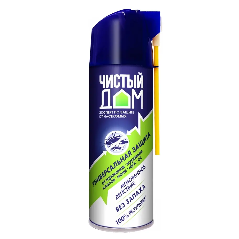 Чистый Дом аэрозоль от клопов, тараканов, блох, муравьев, мух, ос, моли (без запаха), 400 мл