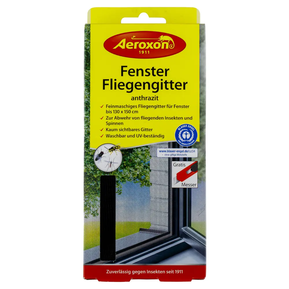 Aeroxon (Аэроксон) Fenster Fliegengitter москитная сетка для окон (черная) 130x150 см, 1 шт