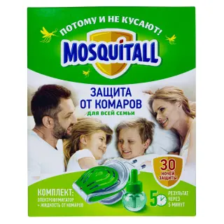 Mosquitall (Москитол) Защита для всей семьи электрофумигатор и жидкость от комаров (30 ночей), 1 шт