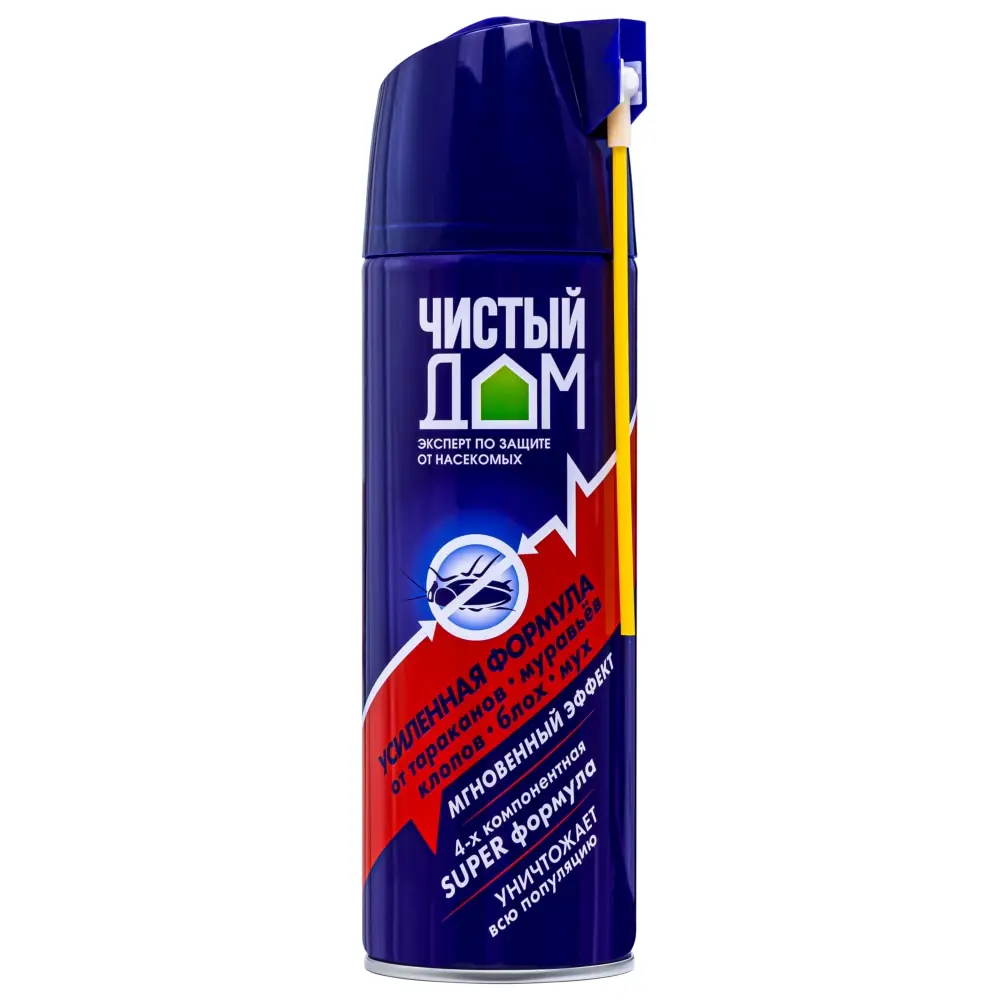 Чистый Дом Усиленная Формула аэрозоль от клопов, тараканов, блох, муравьев (без запаха), 400 мл