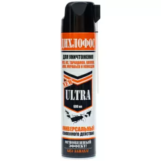 Ultra (Ультра Сила) универсальный дихлофос от клопов, тараканов, блох, муравьев, комаров, мух, ос, 600 мл