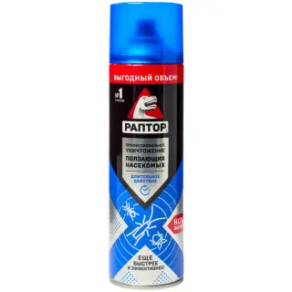 Раптор аэрозоль от клопов, тараканов, блох, муравьев, пауков (от ползающих насекомых), 455 мл