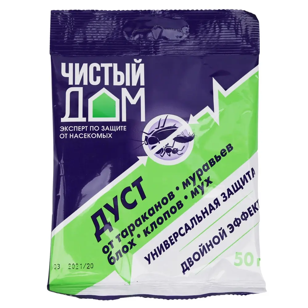 Чистый Дом дуст от клопов, тараканов, блох, муравьев, 50 г
