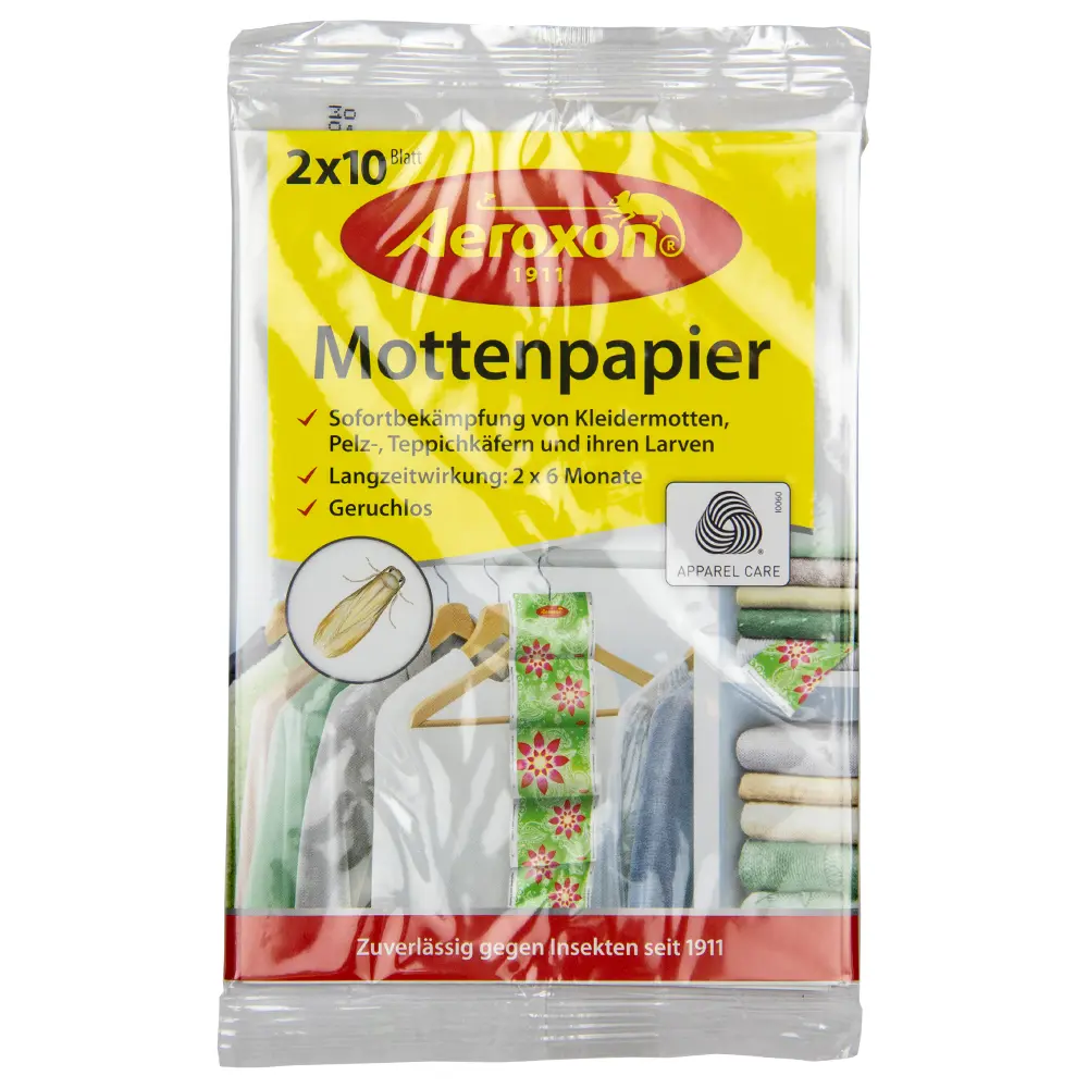 Aeroxon (Аэроксон) Mottenpapier делящиеся бумажные листы от моли 2 ленты по 10 листов, 1 шт