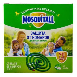 Mosquitall (Москитол) Универсальная защита спирали от комаров (70 часов), 10 шт