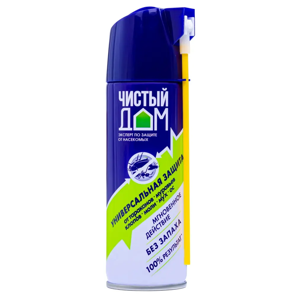 Чистый Дом аэрозоль от клопов, тараканов, блох, муравьев, мух, ос, моли (без запаха), 150 мл