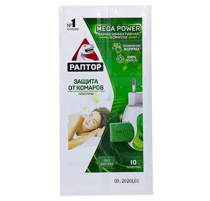 Раптор Mega Power пластины от комаров (без запаха), 10 шт