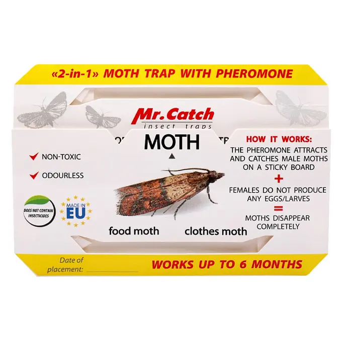 Mr.Catch (Мистер Кэтч) клеевая ловушка для отлова пищевой и одёжной моли с феромоном, 4 шт. Фото N2