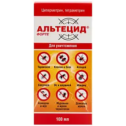 Альтецид Фортэ средство от клопов, тараканов, блох, муравьев, мух, комаров, иксодовых клещей, 100 мл. Фото N3