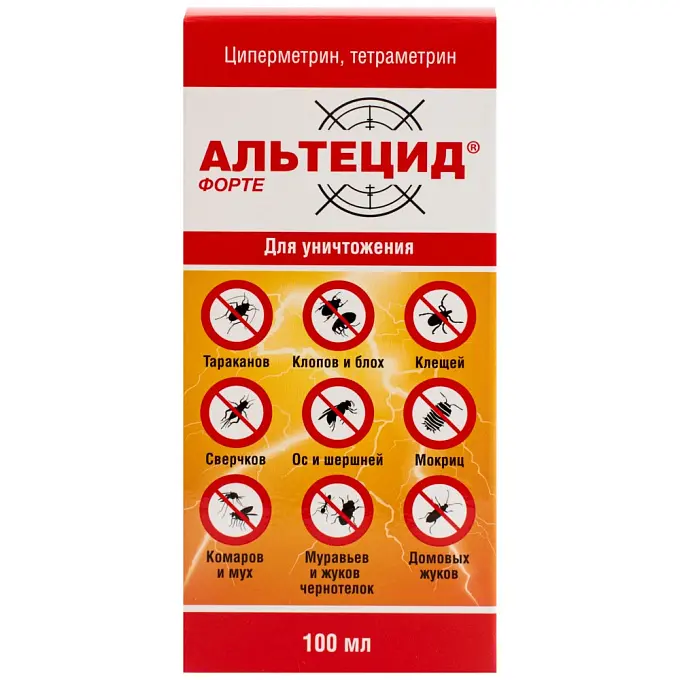 Альтецид Фортэ средство от клопов, тараканов, блох, муравьев, мух, комаров, иксодовых клещей, 100 мл. Фото N3