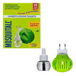 Mosquitall (Москитол) Универсальная защита электрофумигатор и жидкость от комаров (45 ночей), 1 шт. Фото N4