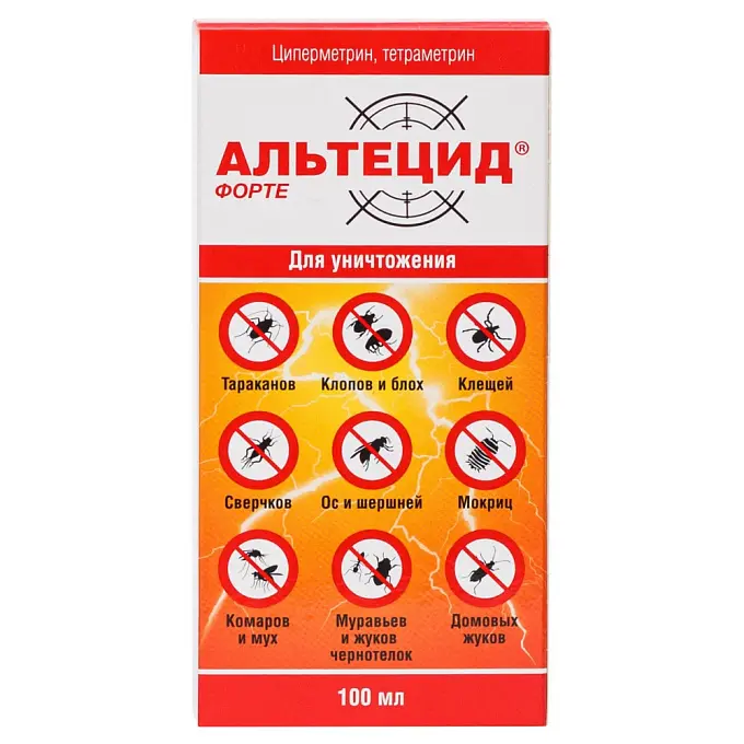 Альтецид Фортэ средство от клопов, тараканов, блох, муравьев, мух, комаров, иксодовых клещей, 100 мл. Фото N3