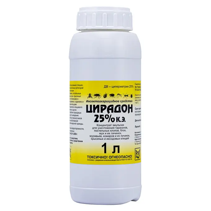 Цирадон 25% средство от клопов, тараканов, блох, муравьев, комаров, мух, 1 л