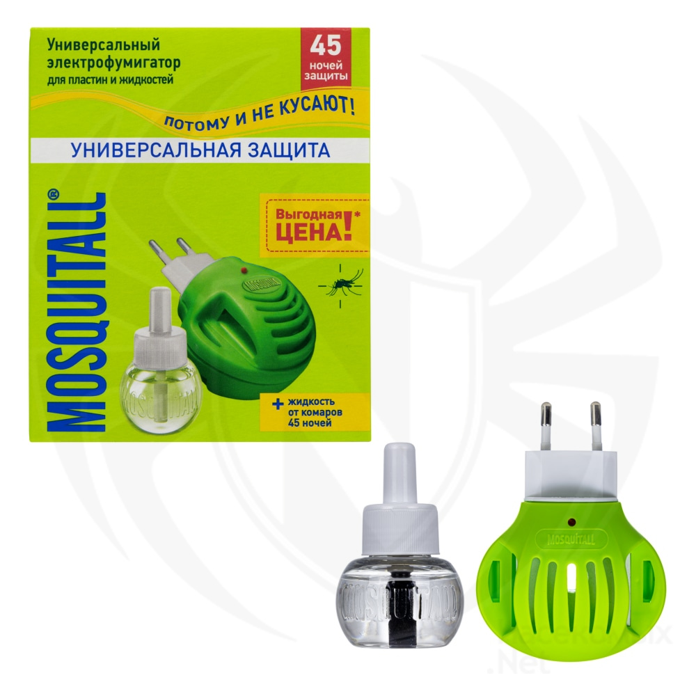 Mosquitall (Москитол) "Универсальная защита" электрофумигатор и жидкость от комаров (45 ночей), 1 шт. Фото N4