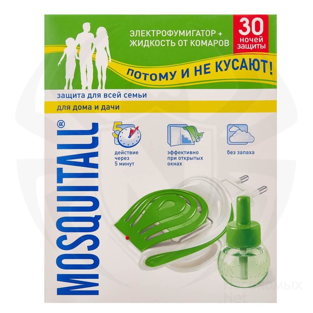 Mosquitall (Москитол) "Защита для всей семьи" электрофумигатор и жидкость от комаров (30 ночей), 1 шт. Фото N7