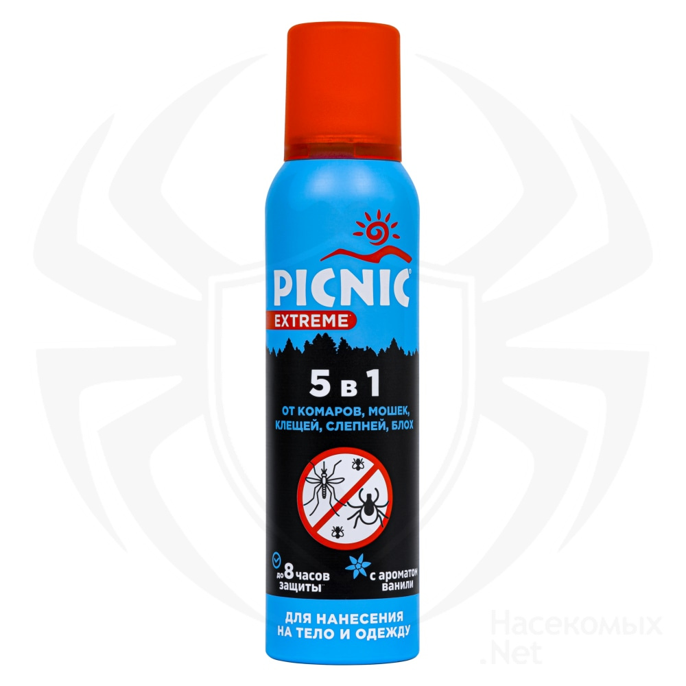 Picnic (Пикник) Extreme 5 в 1 аэрозоль от комаров, мошки, клещей, слепней, блох, 150 мл