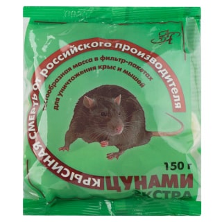 Цунами Экстра приманка от грызунов, крыс и мышей (мягкие брикеты), 150 г
