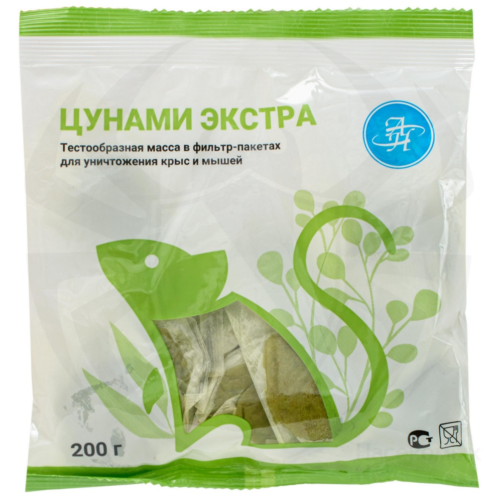 Цунами Экстра приманка от грызунов, крыс и мышей (мягкие брикеты), 200 г