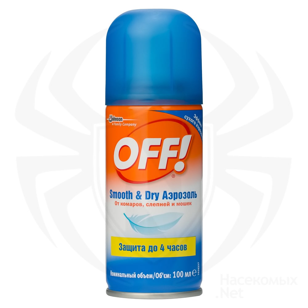 OFF! (Офф) Smooth & Dry аэрозоль от комаров, слепней, мошки (сухое распыление), 100 мл. Фото N2