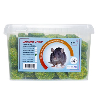 Цунами Супер приманка от грызунов, крыс и мышей (твердые брикеты) (клубника), 1 кг