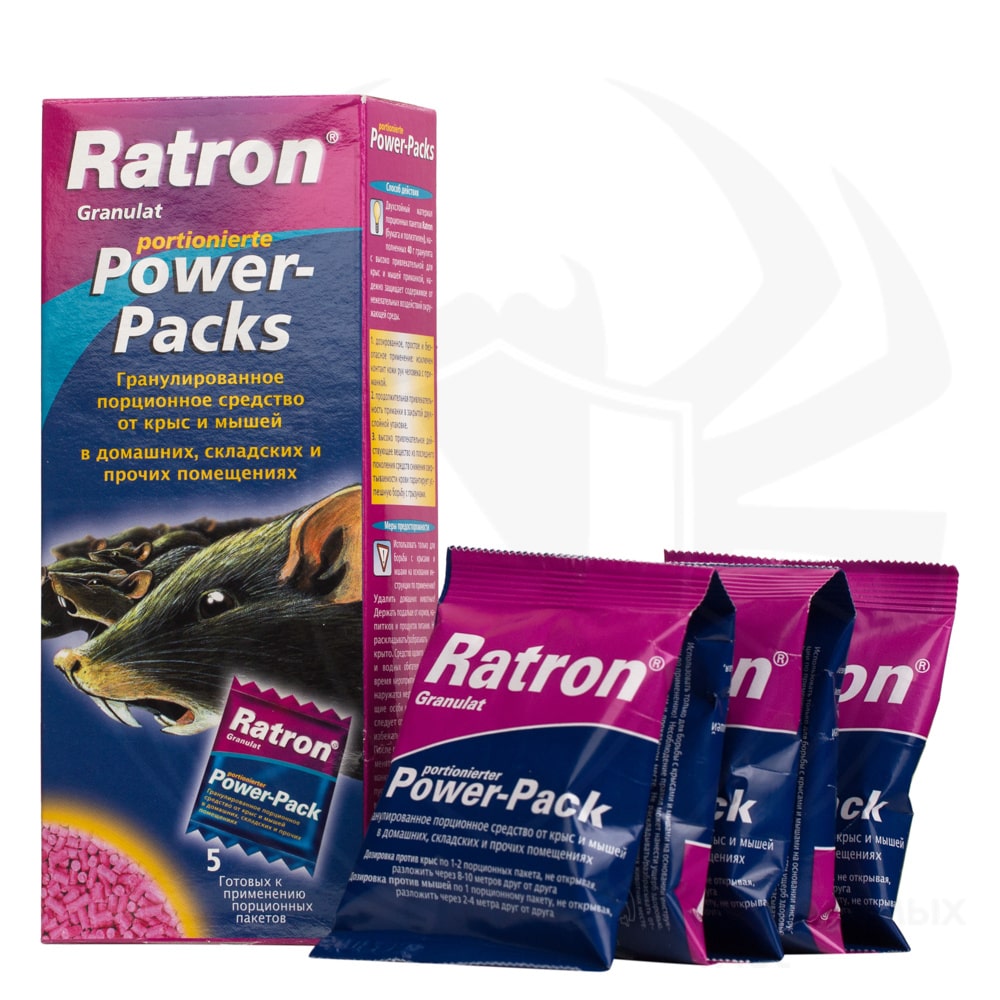 Ratron (Ратрон) приманка от грызунов, крыс и мышей (пакетики) (гранулы), 5 шт