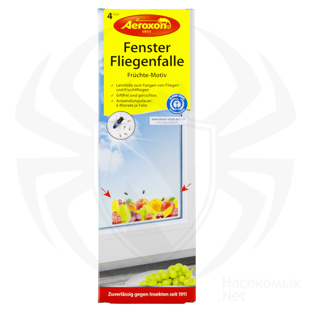 Aeroxon (Аэроксон) Fenster Fliegenfalle липкие полосы для ловли мух с фруктовым мотивом, 4 шт