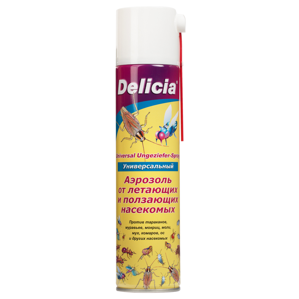 Delicia (Делиция) аэрозоль от тараканов, блох, муравьев, мух, комаров, мокриц, моли, 400 мл