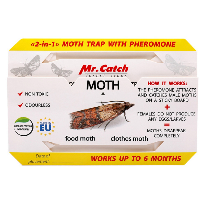 Mr.Catch (Мистер Кэтч) клеевая ловушка для отлова пищевой и одёжной моли с феромоном, 4 шт. Фото N2