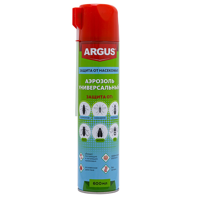 Argus (Аргус) аэрозоль от тараканов, муравьев, мух, комаров, ос, кожеедов (без запаха), 600 мл