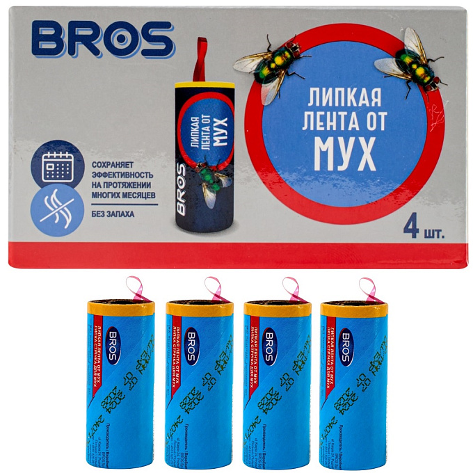 Bros (Брос) липкие ленты от мух, 4 шт
