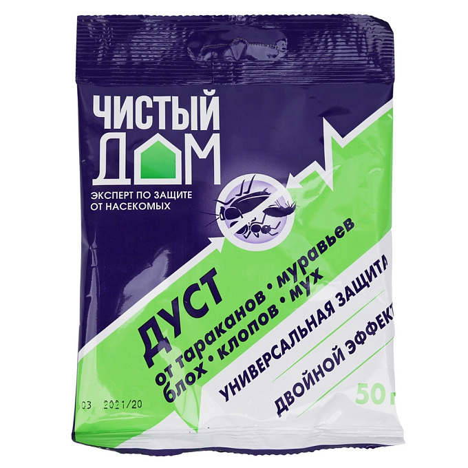 Чистый Дом дуст от клопов, тараканов, блох, муравьев, 50 г