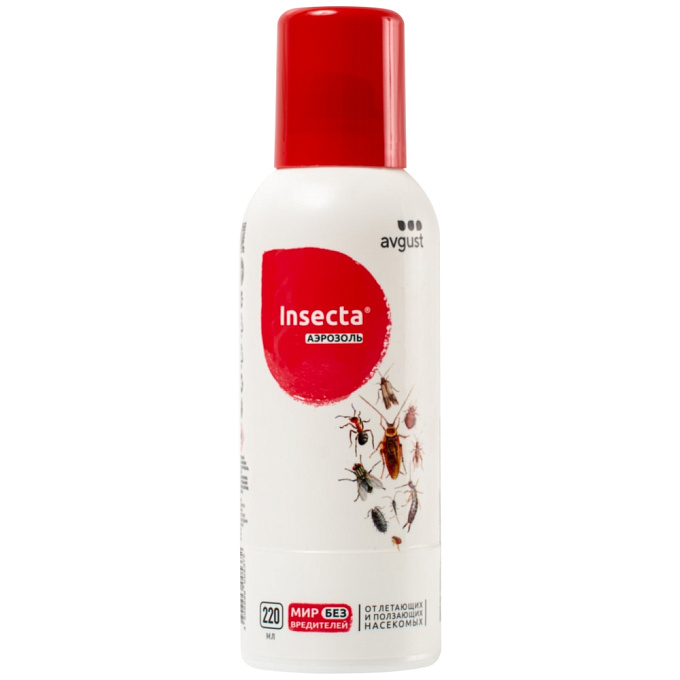 Avgust (Август) Insecta (Инсекта) аэрозоль от клопов, тараканов, блох, муравьев, мух, ос, 220 мл