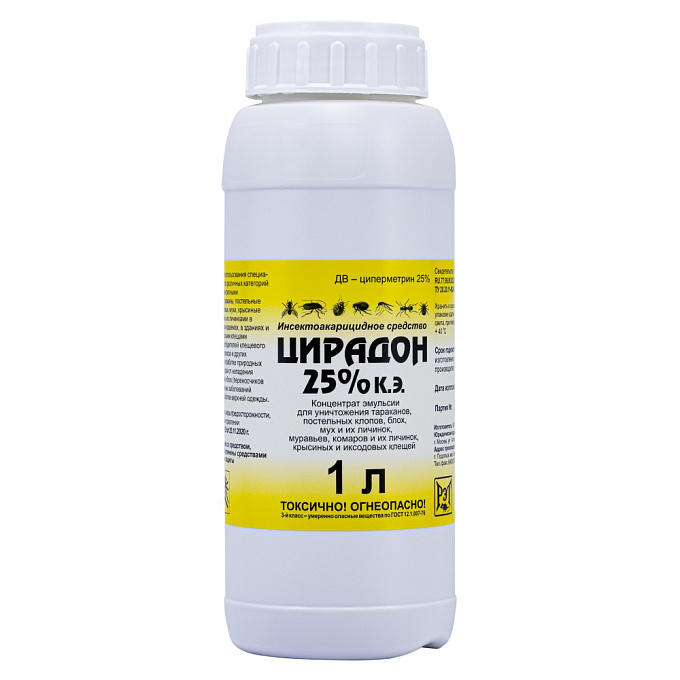 Цирадон 25% средство от клопов, тараканов, блох, муравьев, комаров, мух, 1 л